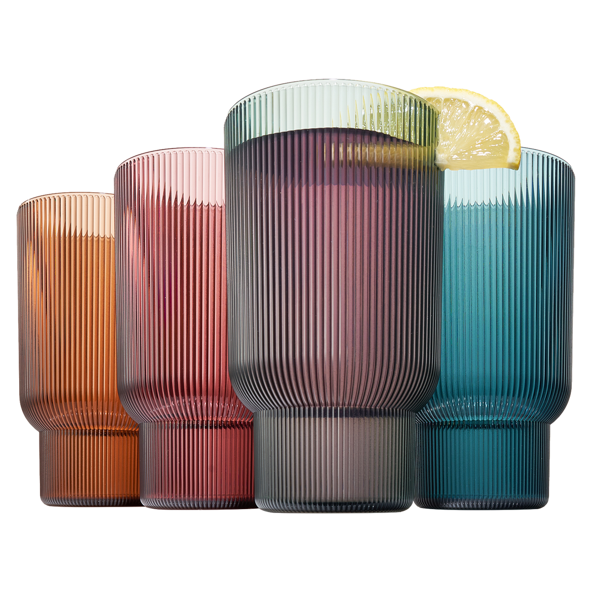 Eze Acrylic Ribbed Highball Glassware, Set of 4