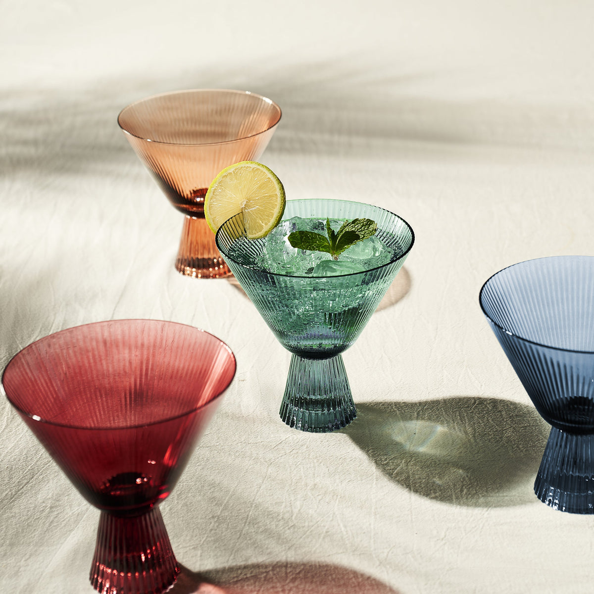 Tonal Ribbed Martini Cocktail Glassware, Set of 4