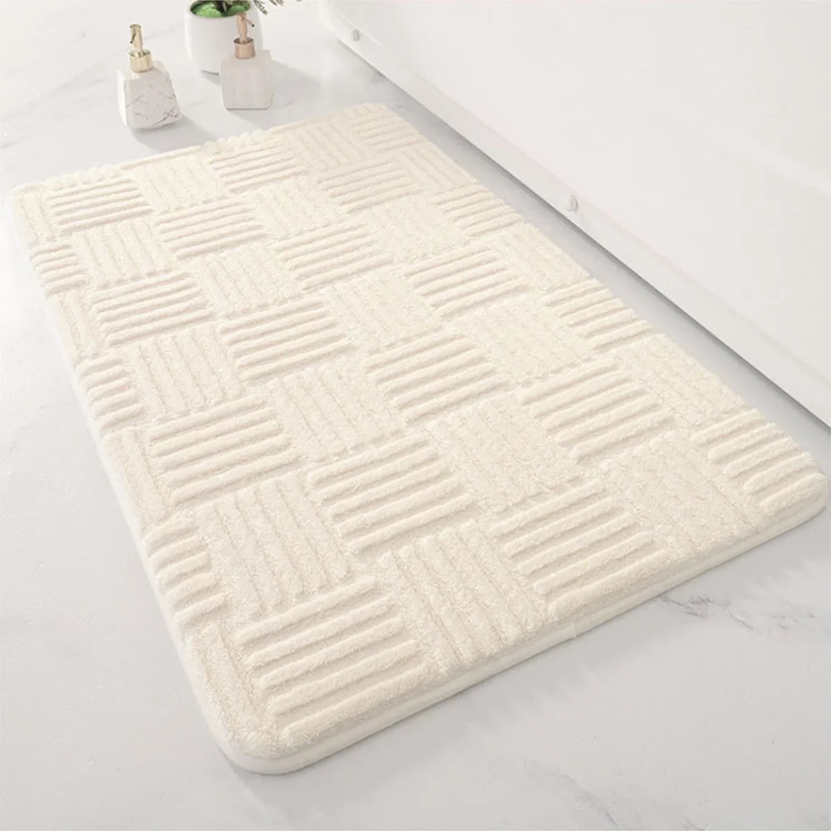 Thick Striped Absorbent Floor Mat – Non – Slip Cotton Velvet Bathroom Rug