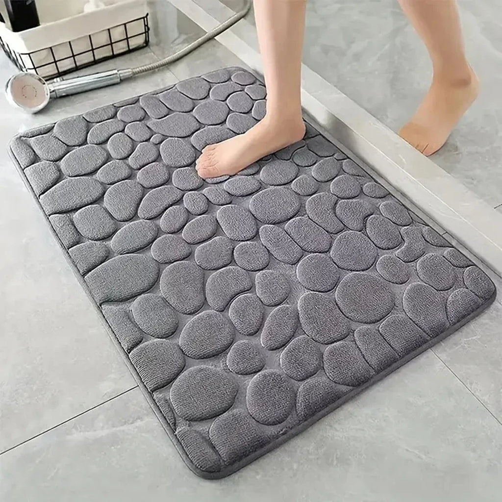 3D Cobblestone Bathroom Mat – Non – Slip Absorbent Quick – Dry Floor Rug