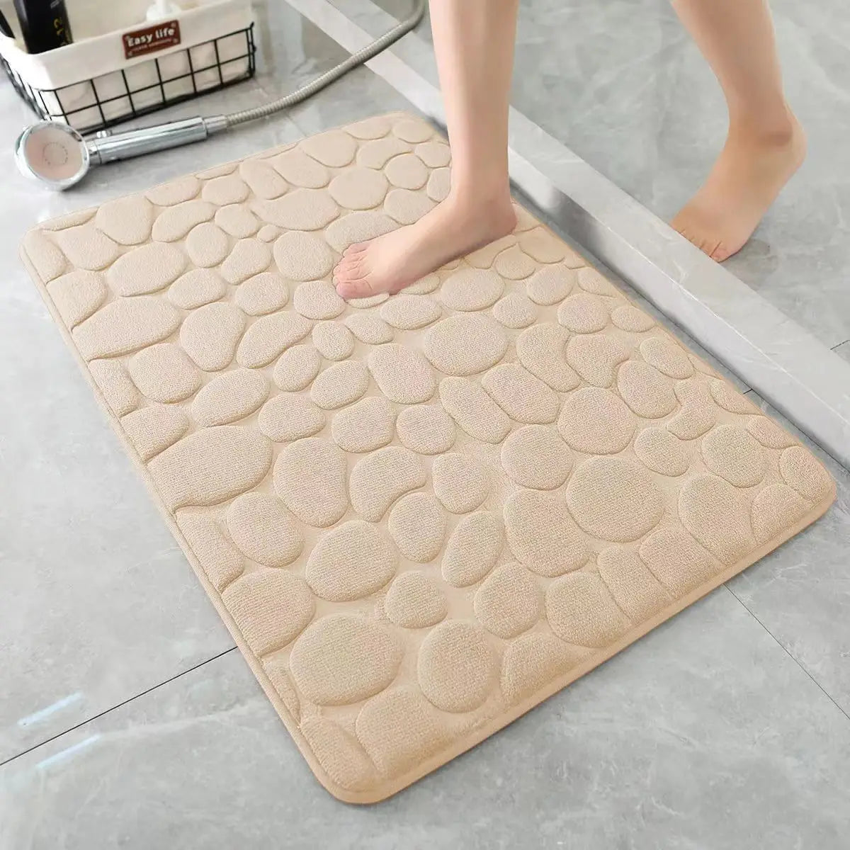 3D Cobblestone Bathroom Mat – Non – Slip Absorbent Quick – Dry Floor Rug