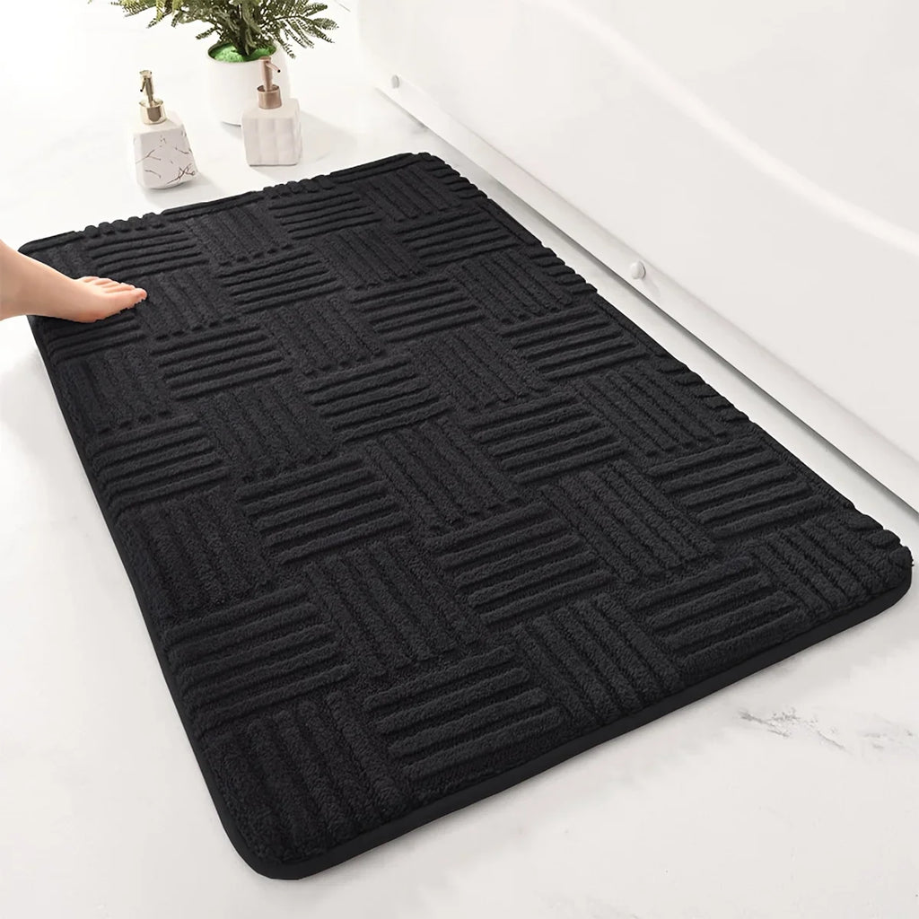 Thick Striped Absorbent Floor Mat – Non – Slip Cotton Velvet Bathroom Rug
