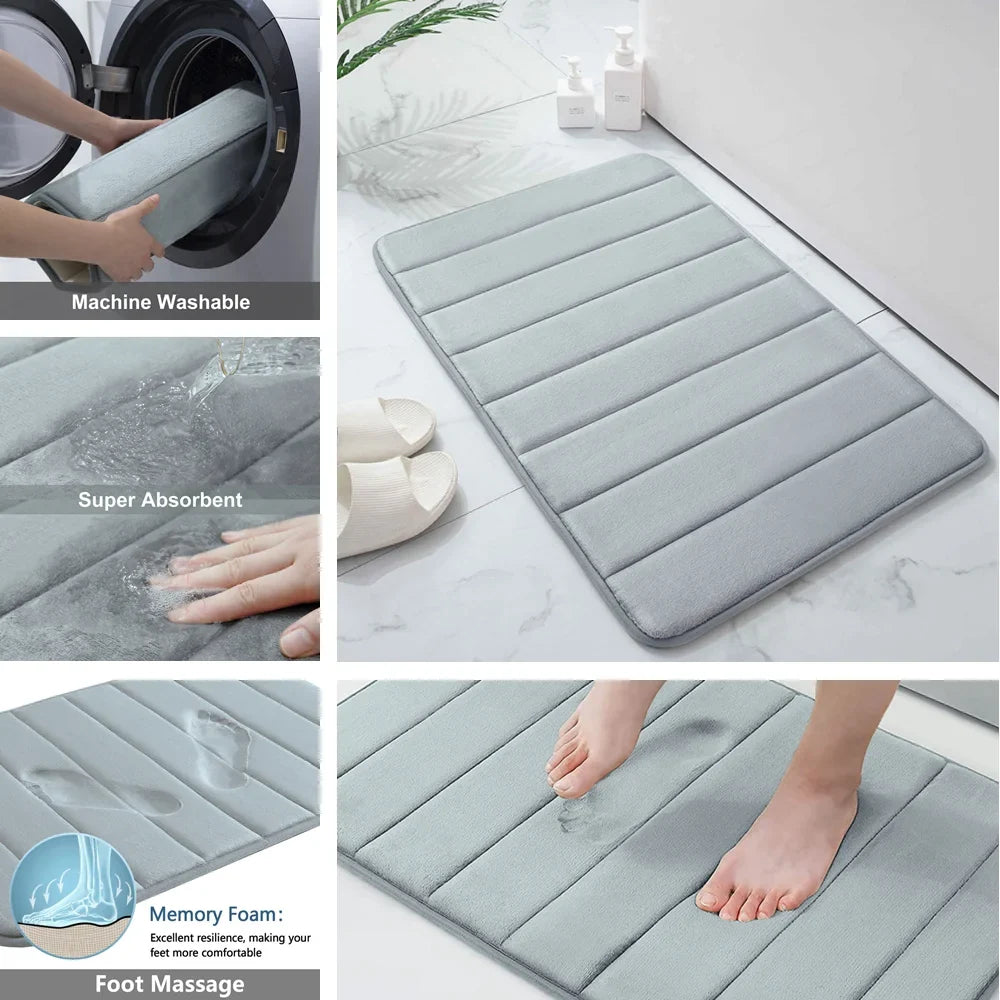 Super Absorbent Memory Foam Bath Mat – Non – Slip Bathroom Rug