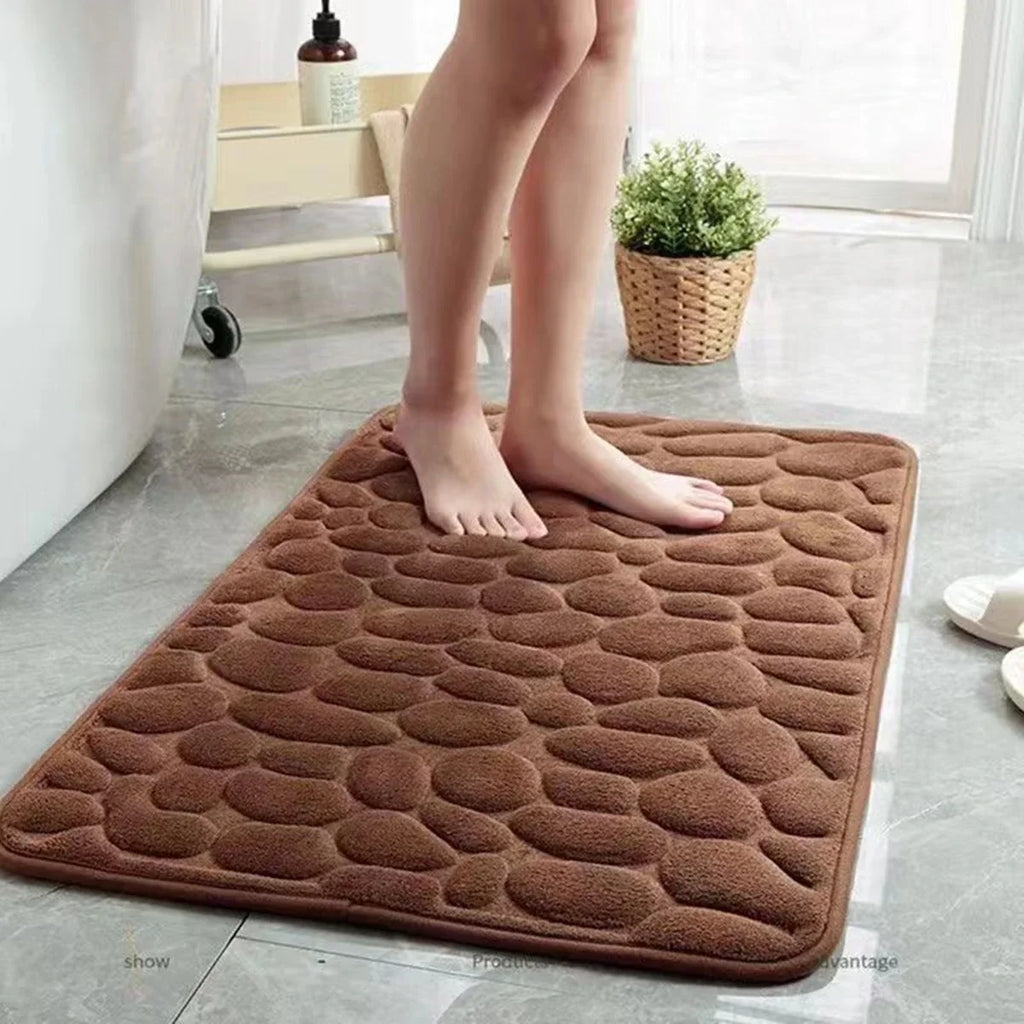 3D Cobblestone Bathroom Mat – Non – Slip Absorbent Quick – Dry Floor Rug