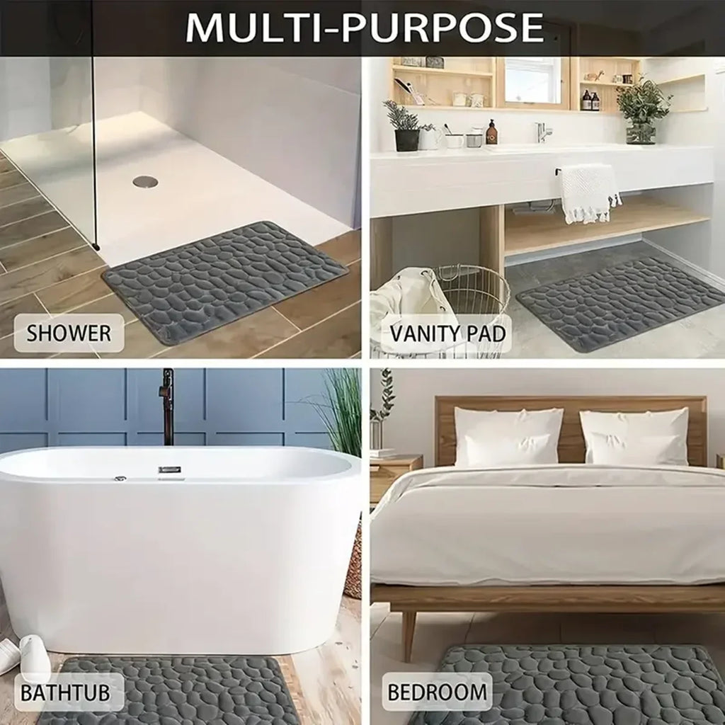 3D Cobblestone Bathroom Mat – Non – Slip Absorbent Quick – Dry Floor Rug