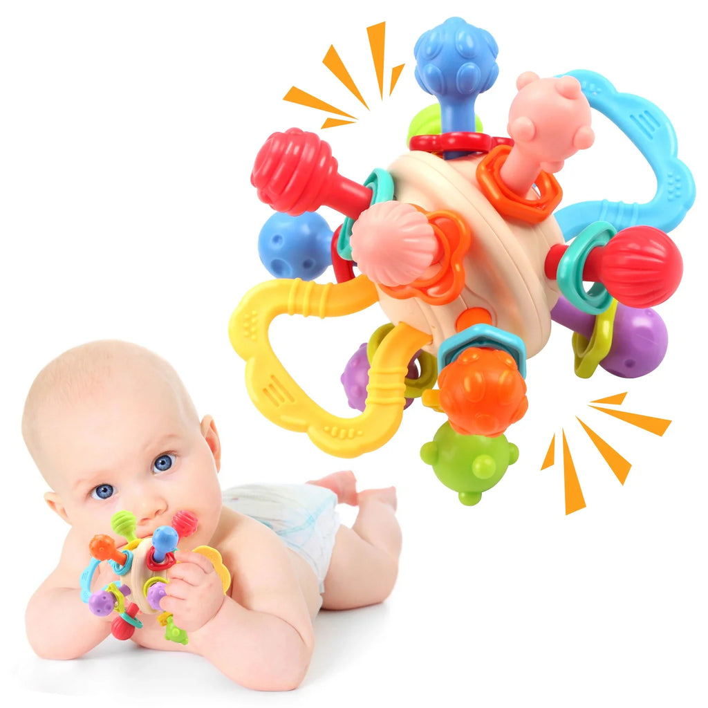 Baby Silicone Manhattan Ball – Soft Teether & Rattle Toy 0 – 12 Months