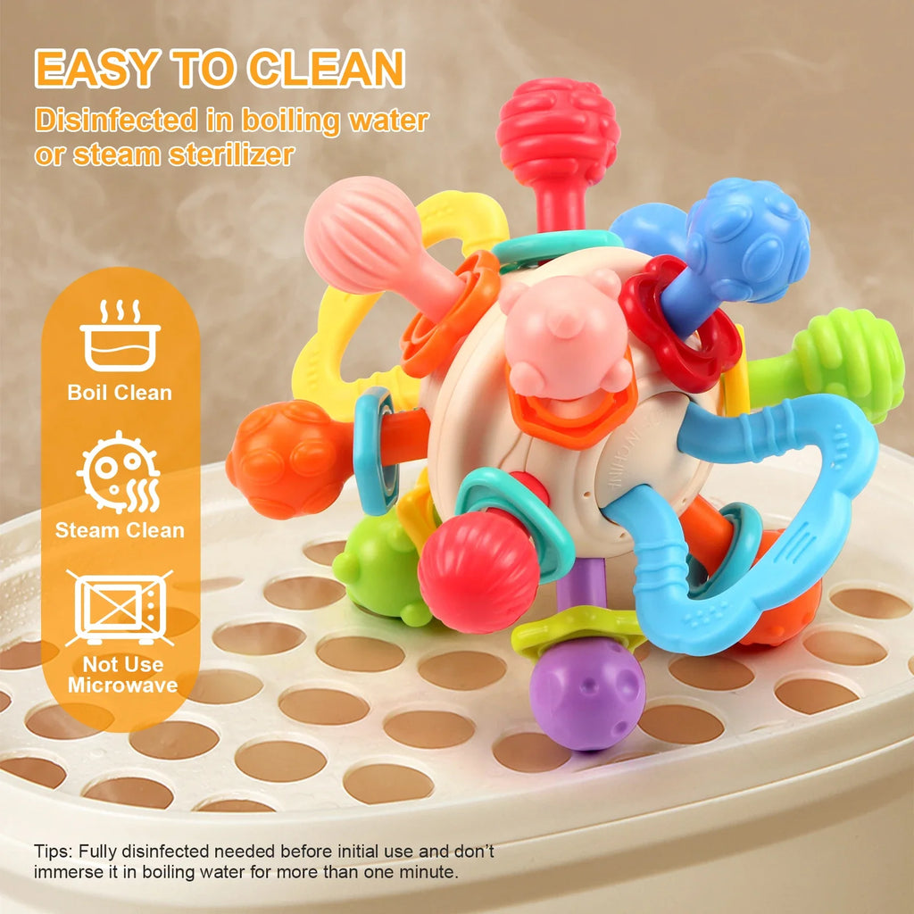 Baby Silicone Manhattan Ball – Soft Teether & Rattle Toy 0 – 12 Months