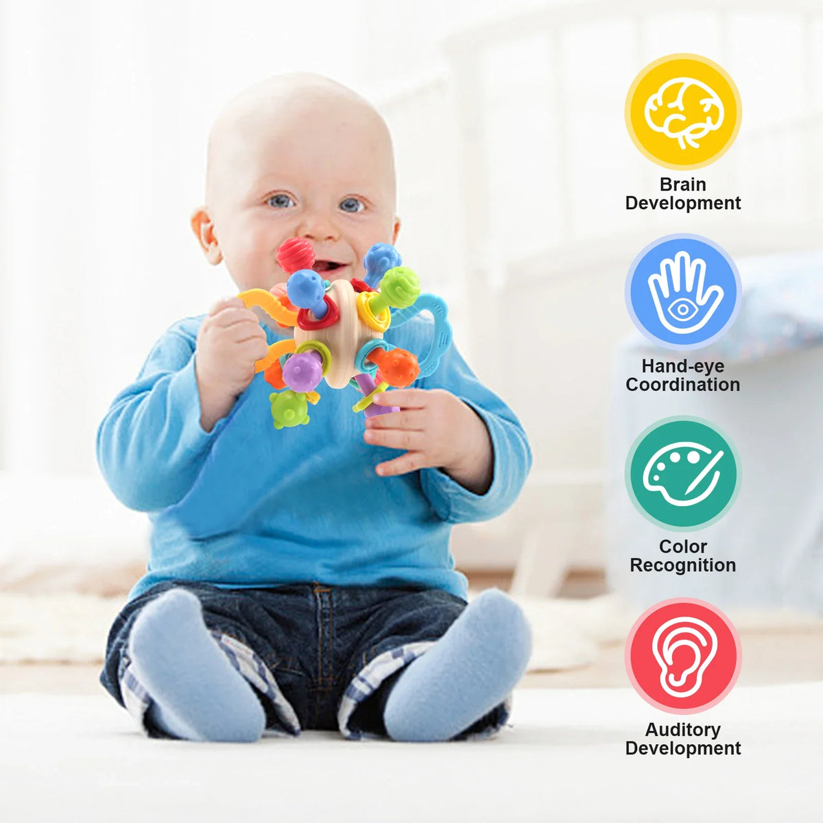 Baby Silicone Manhattan Ball – Soft Teether & Rattle Toy 0 – 12 Months