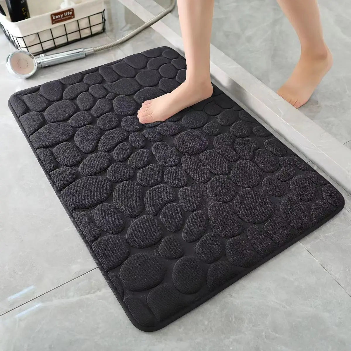 3D Cobblestone Bathroom Mat – Non – Slip Absorbent Quick – Dry Floor Rug