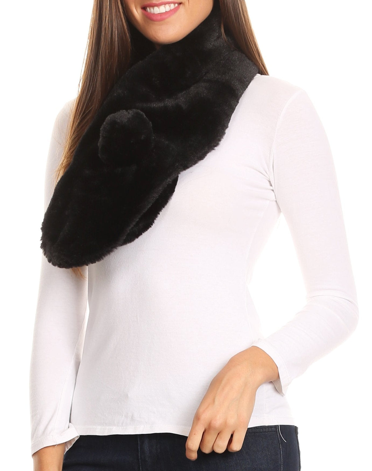Sakkas Elise Faux Fur Mink Soft Warm Scarf with Pom – Pom