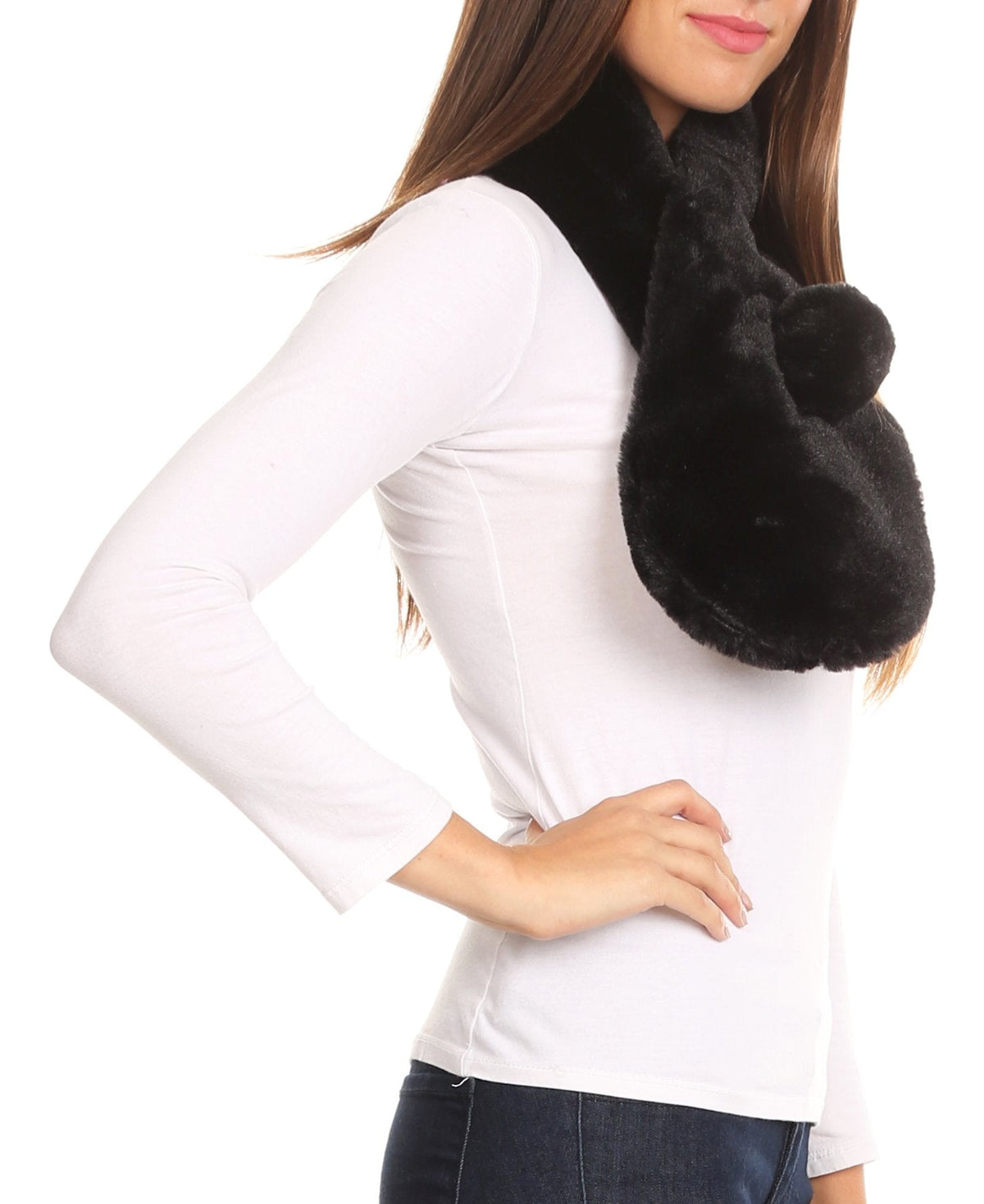 Sakkas Elise Faux Fur Mink Soft Warm Scarf with Pom – Pom