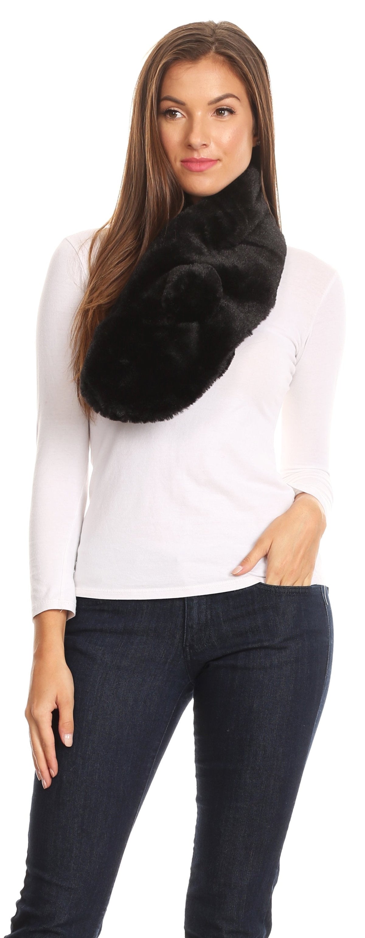 Sakkas Elise Faux Fur Mink Soft Warm Scarf with Pom – Pom