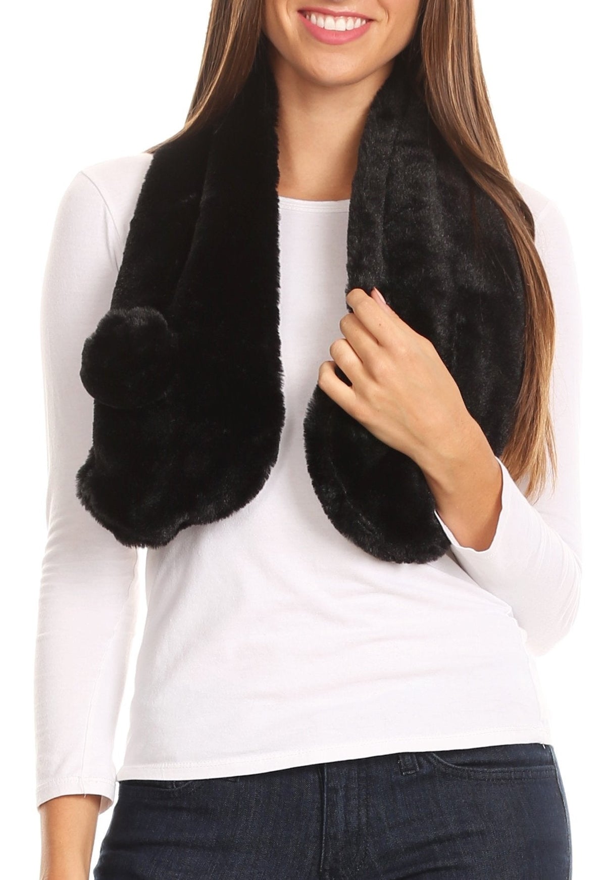 Sakkas Elise Faux Fur Mink Soft Warm Scarf with Pom – Pom