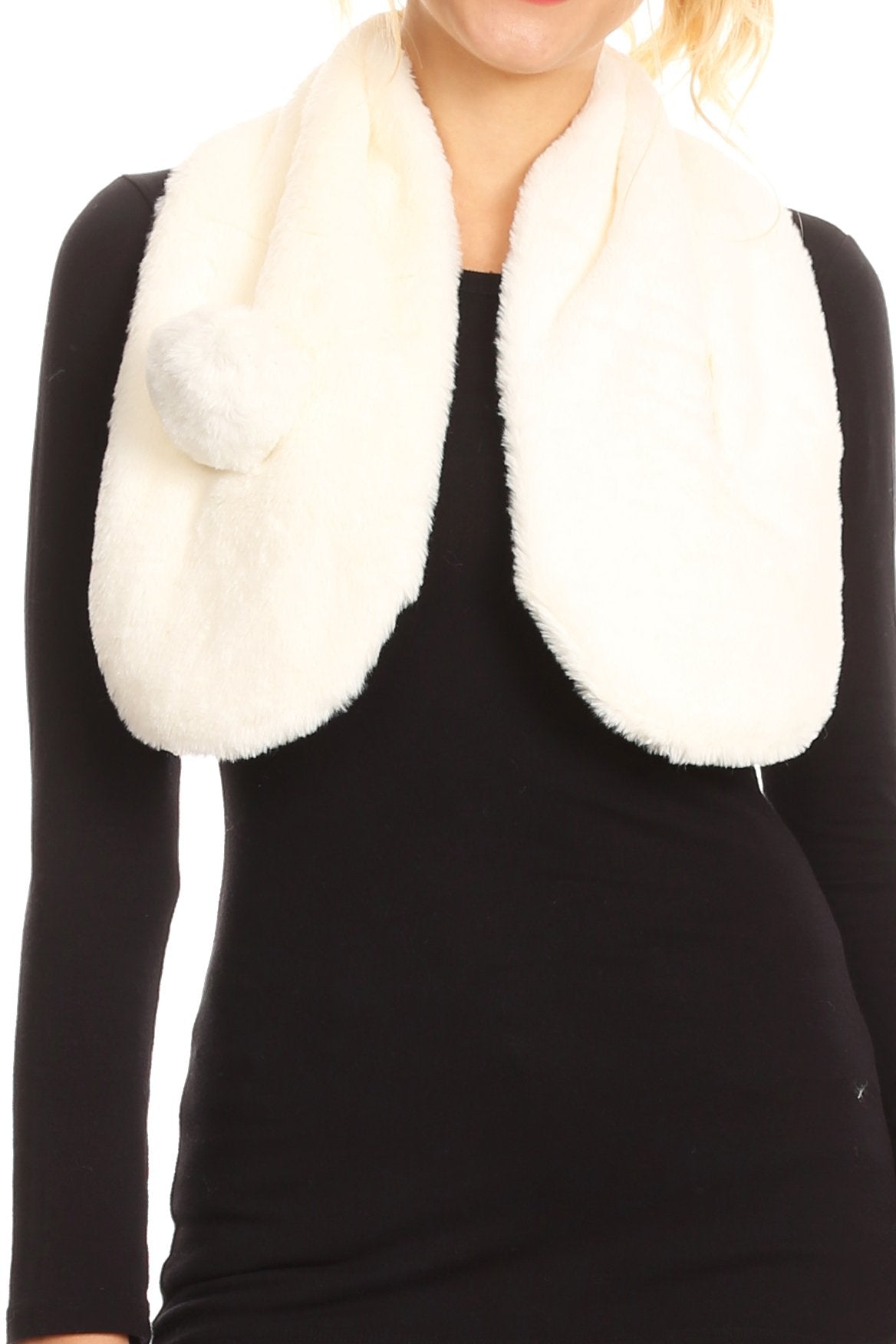 Sakkas Elise Faux Fur Mink Soft Warm Scarf with Pom – Pom