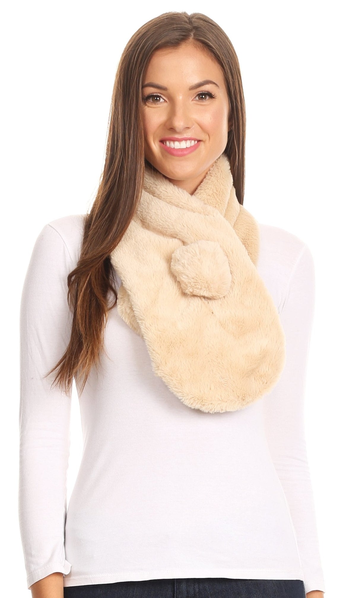 Sakkas Elise Faux Fur Mink Soft Warm Scarf with Pom – Pom