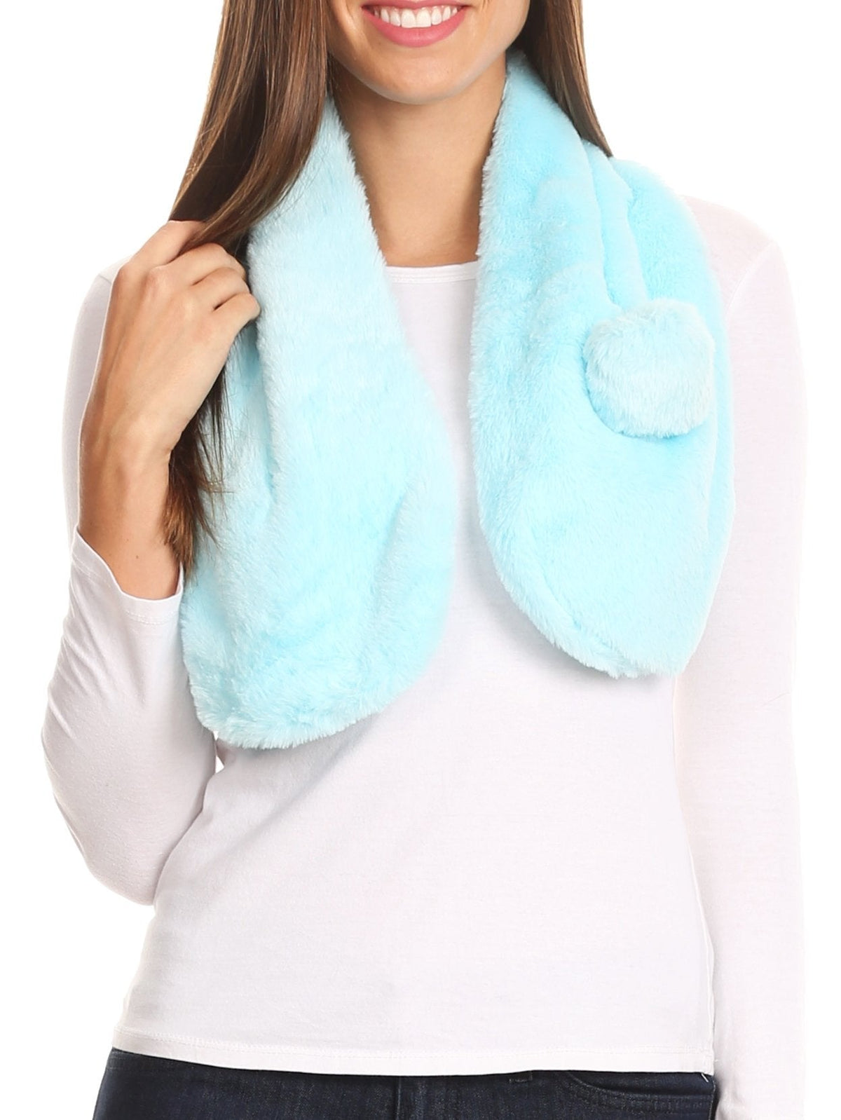 Sakkas Elise Faux Fur Mink Soft Warm Scarf with Pom – Pom
