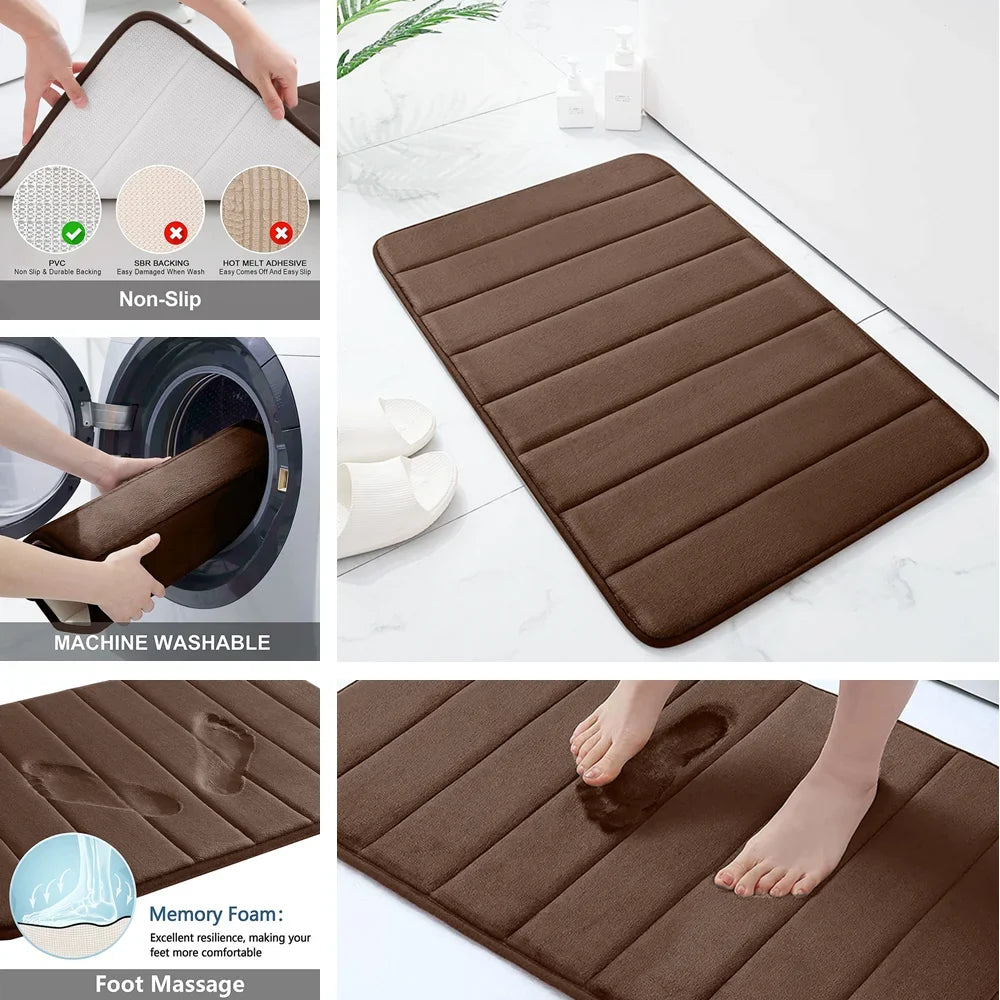 Super Absorbent Memory Foam Bath Mat – Non – Slip Bathroom Rug