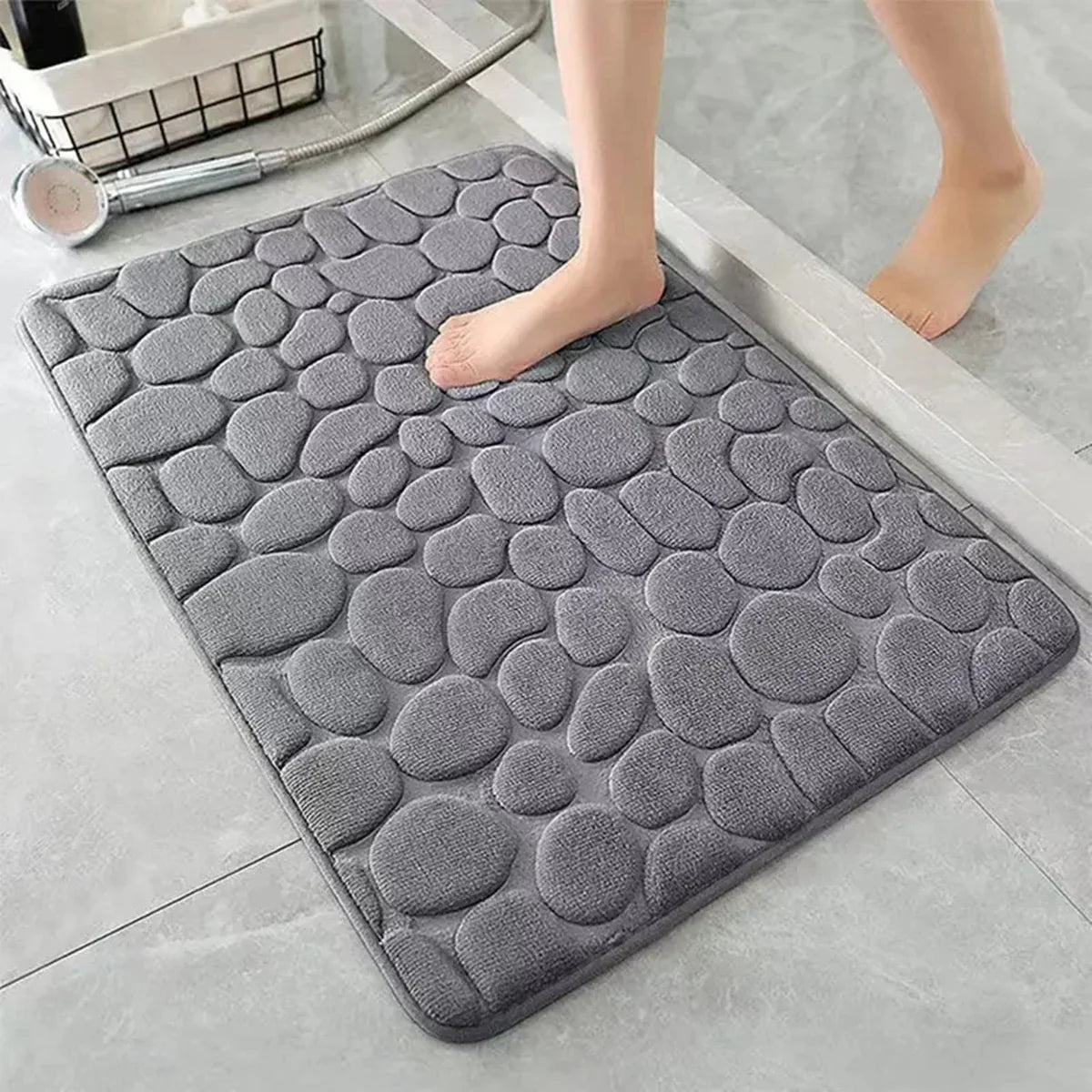 3D Cobblestone Bathroom Mat – Non – Slip Absorbent Quick – Dry Floor Rug