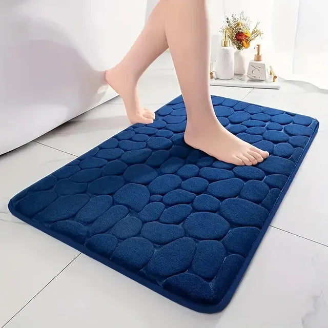 3D Cobblestone Bathroom Mat – Non – Slip Absorbent Quick – Dry Floor Rug