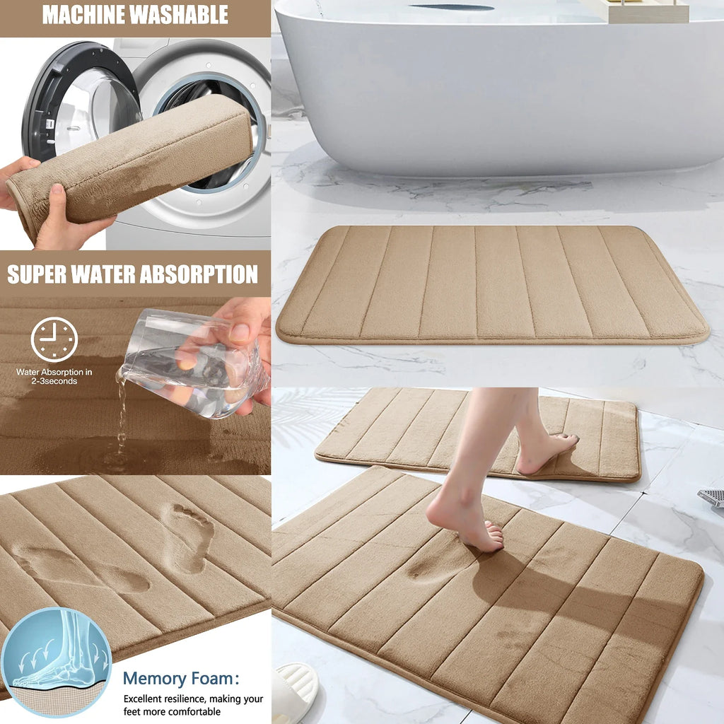Super Absorbent Memory Foam Bath Mat – Non – Slip Bathroom Rug
