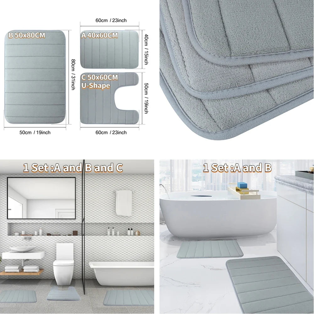 Super Absorbent Memory Foam Bath Mat – Non – Slip Bathroom Rug