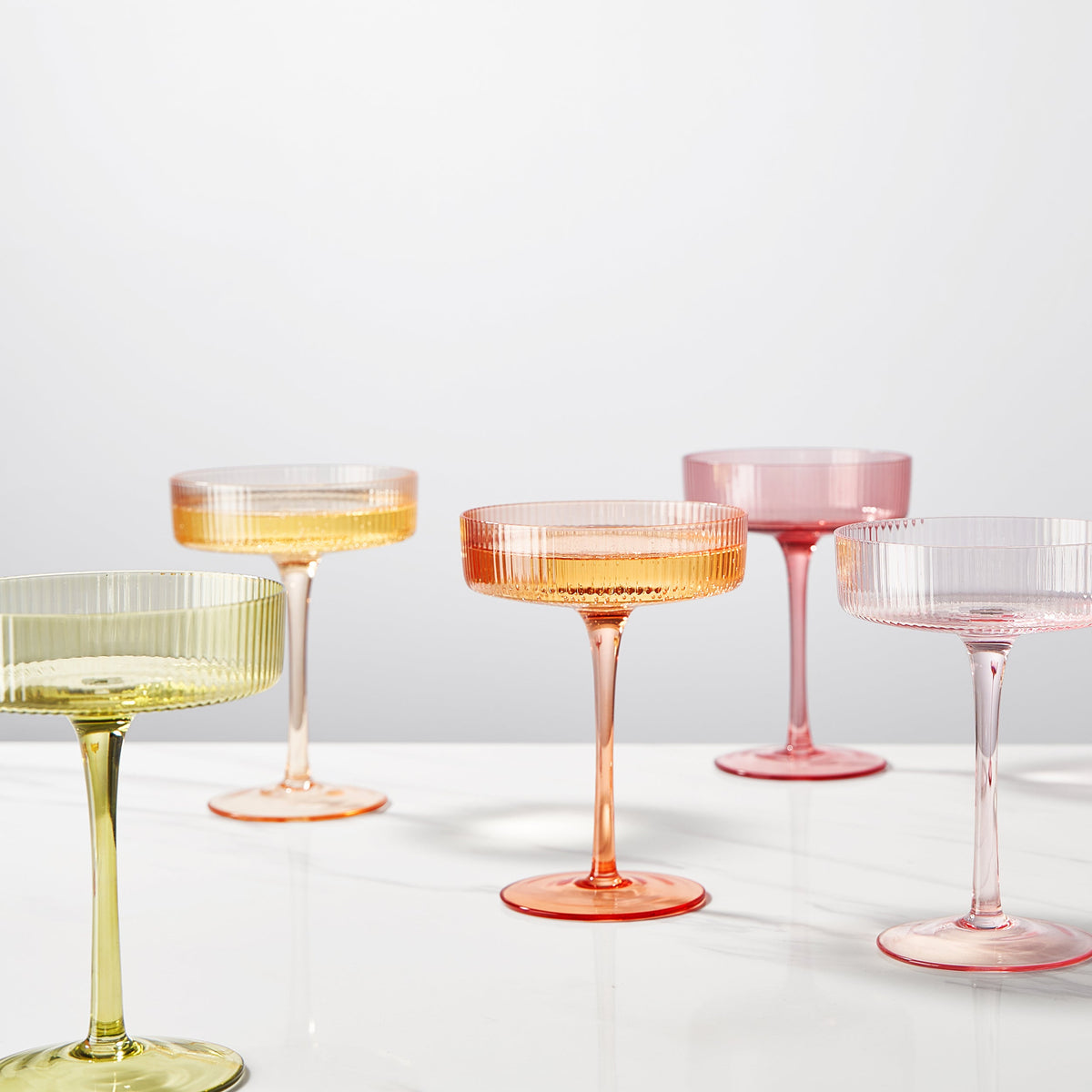Como Ribbed Champagne Coupe Cocktail Glassware, Set of 5