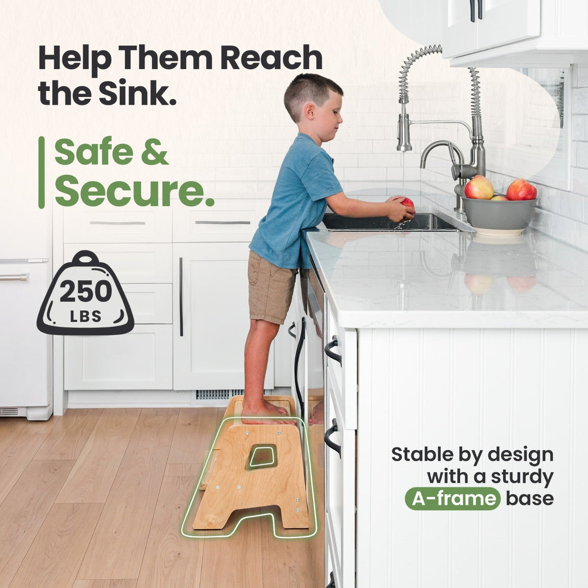 2 – Step Wooden Stool for Toddlers(Step Stool for Children Ages 2+)