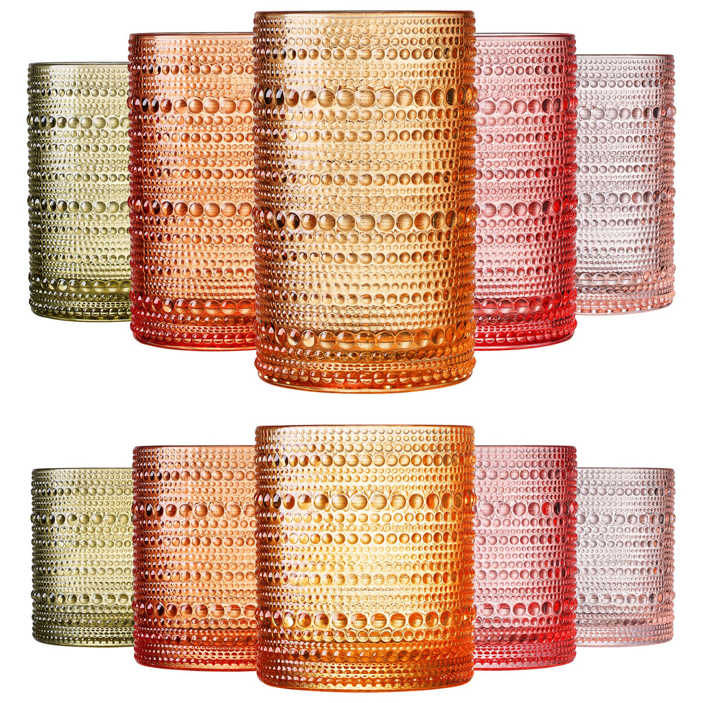 Fortuna Hobnail Lowball & Highball Glassware, Set of 10