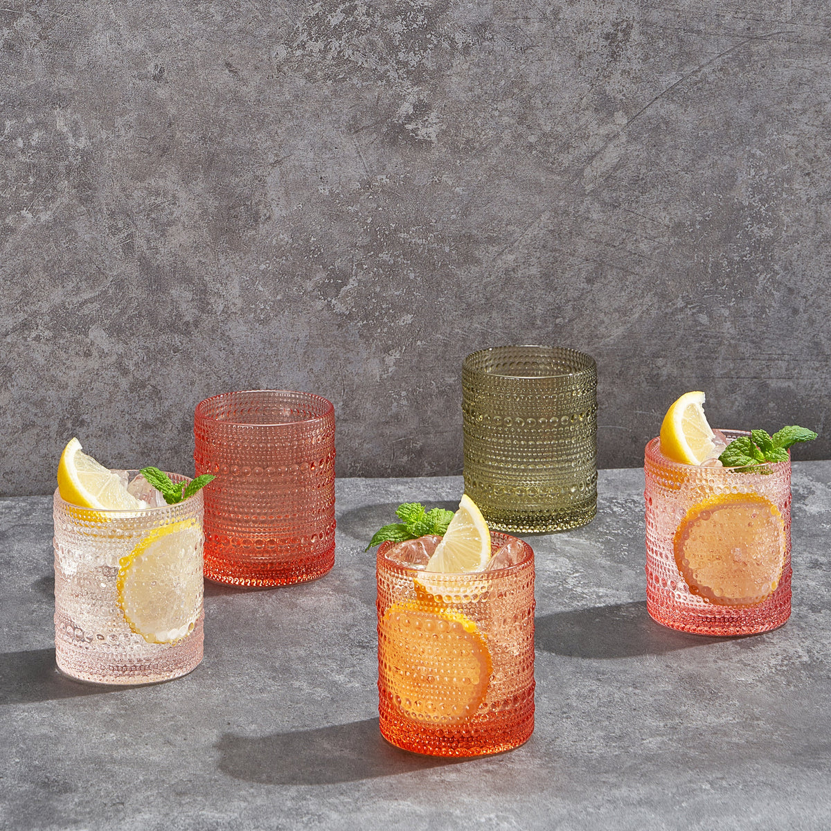 Fortuna Hobnail Lowball & Highball Glassware, Set of 10