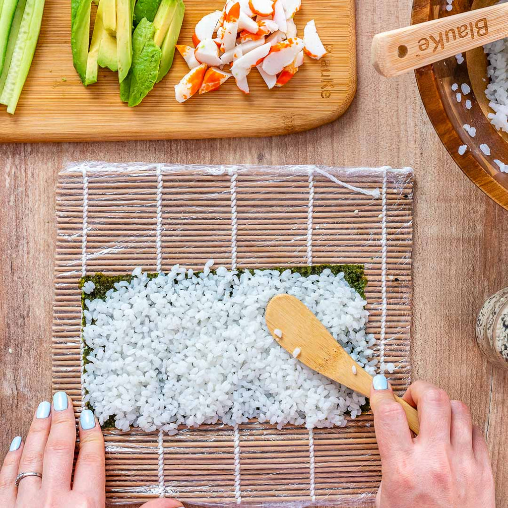 Bamboo Sushi Making Kit with 2 Sushi Rolling Mats, 5 Pairs of Reusable Bamboo Chopsticks, 1 Rice Paddle and 1 Spreader –