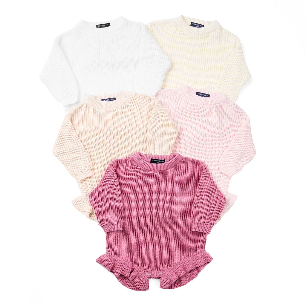 Ruffle Chunky Knit Baby Romper in White