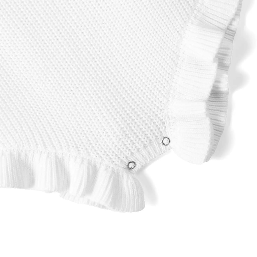 Ruffle Chunky Knit Baby Romper in White