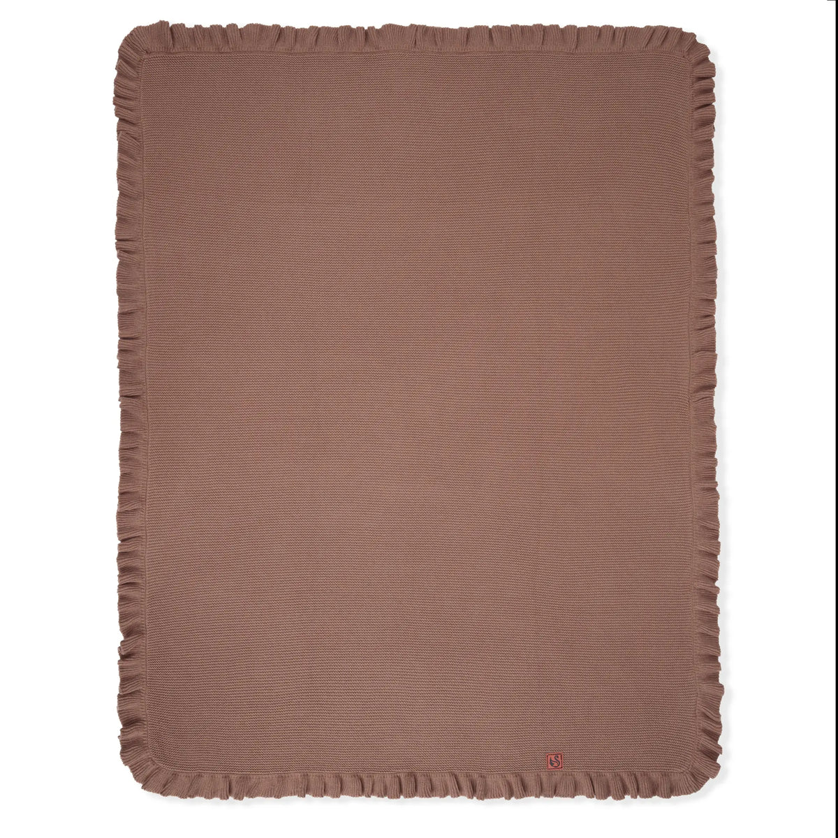 Ruffled Edge Knit Baby Blanket in Mocha