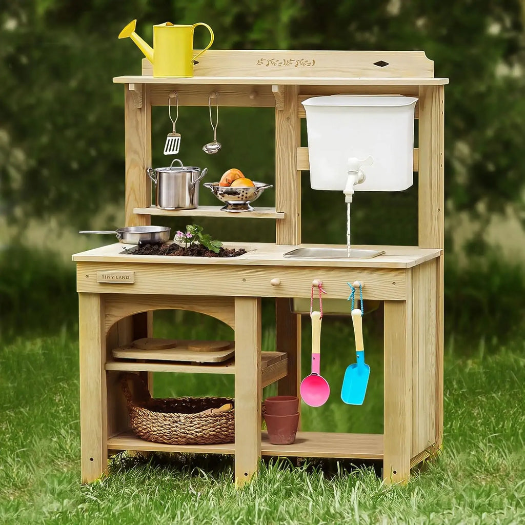 Tiny Land® Mud Kitchen – DuoPlay Outdoor Play Kitchen for Kids