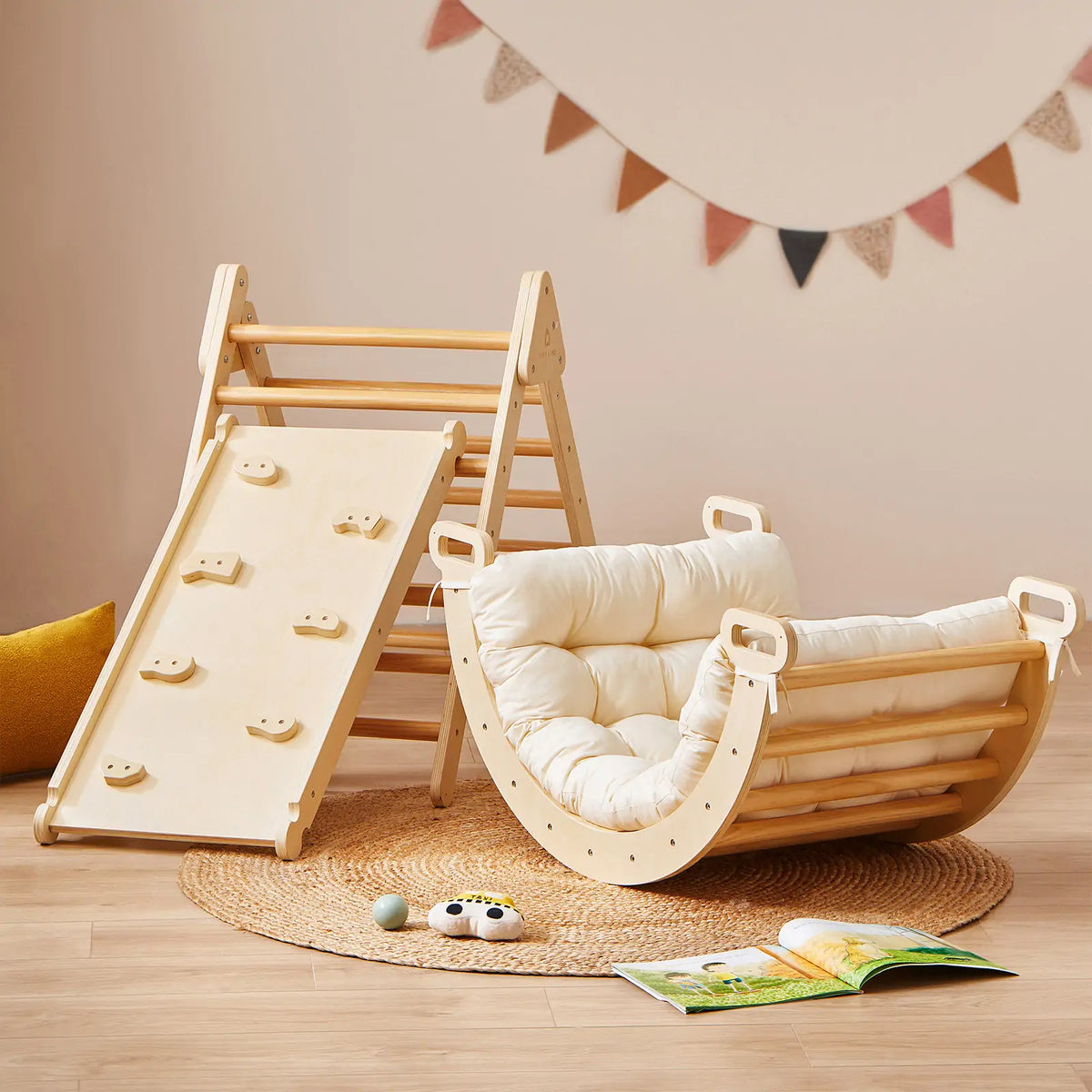 Tiny Land® 7 – in – 1 Montessori Climbing Set with Play Pad