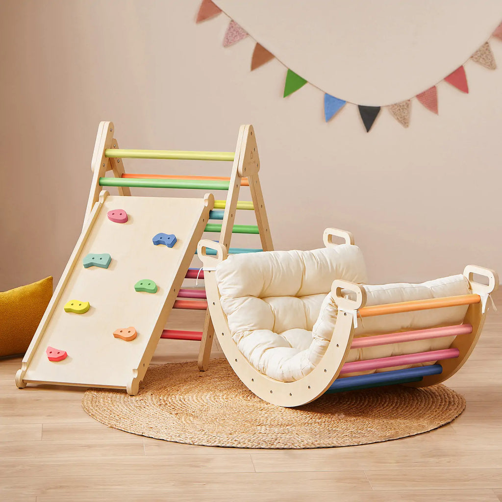 Tiny Land® 7 – in – 1 Rainbow Climbing Set with Play Pad