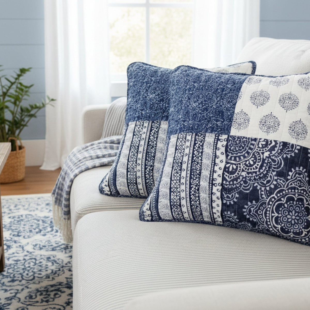 DaDa Bedding Set of 2 – Pieces Bohemian Denim Blue Elegance Throw Pillow Covers – 18” x 18" (JHW660)