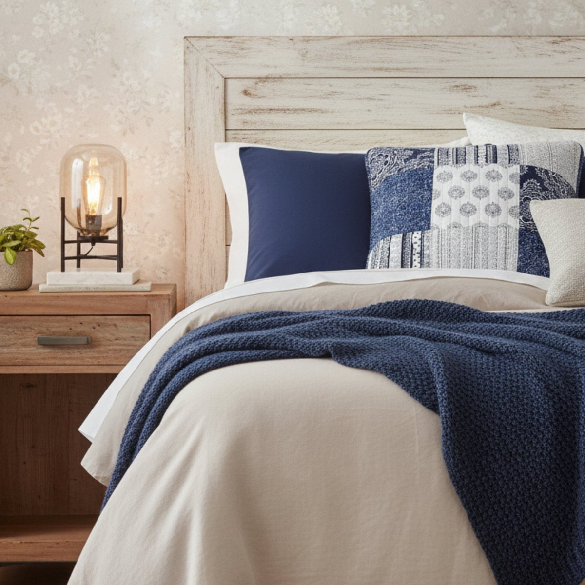 DaDa Bedding Patchwork Denim Blue Elegance Bohemian Euro Sham – 26” x 26" – 1PC (JHW660)