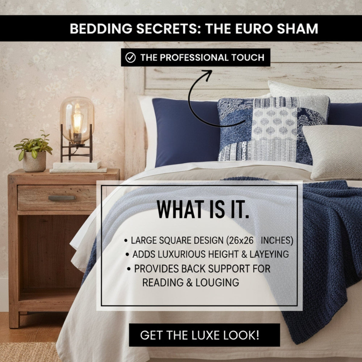DaDa Bedding Patchwork Denim Blue Elegance Bohemian Euro Sham – 26” x 26" – 1PC (JHW660)