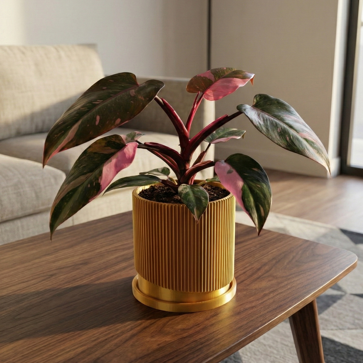 Mid – Century Ribbed Planter with Drainage and Saucer in Multiple Colors, 3D Printed Planter with Unique Modern Design,