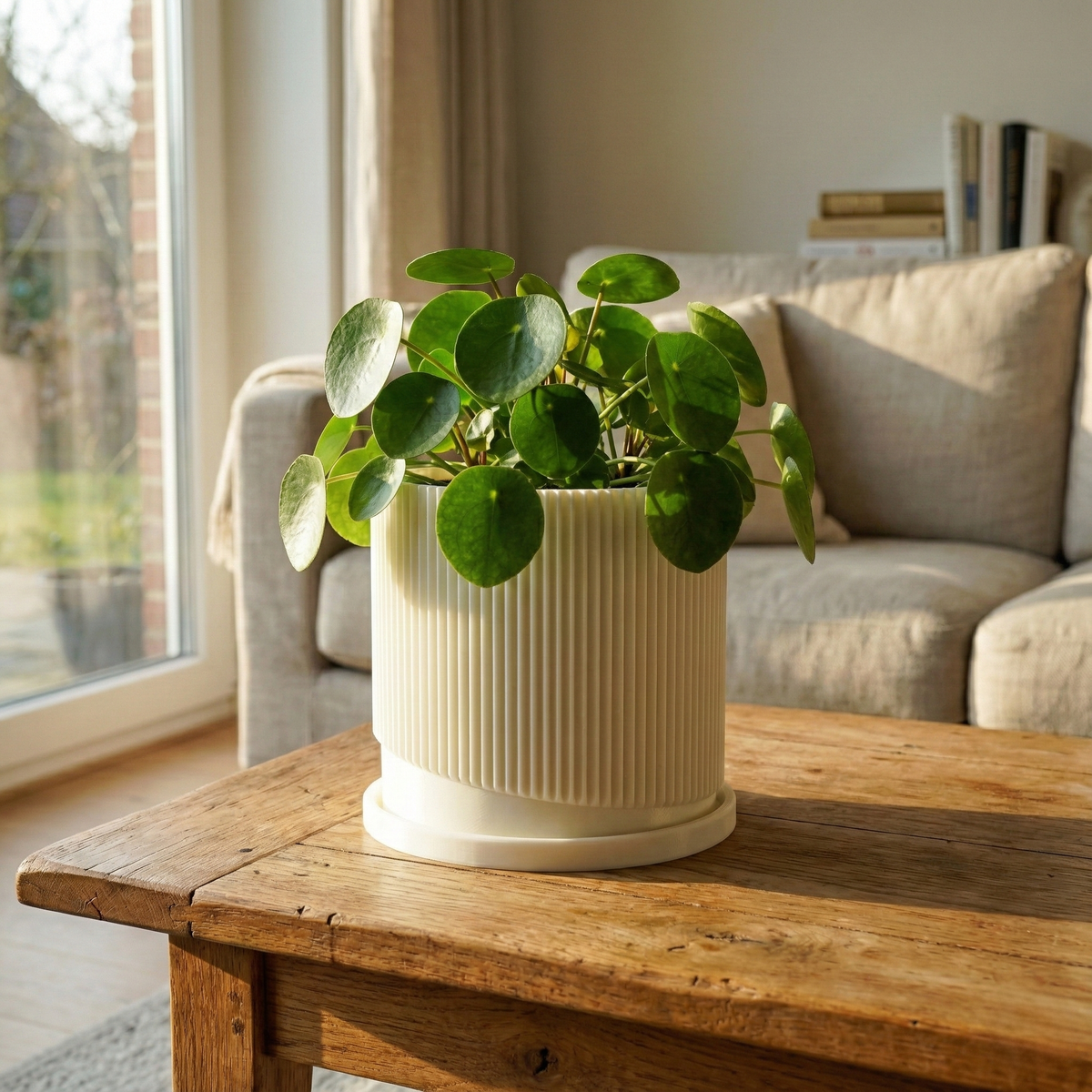Mid – Century Ribbed Planter with Drainage and Saucer in Multiple Colors, 3D Printed Planter with Unique Modern Design,