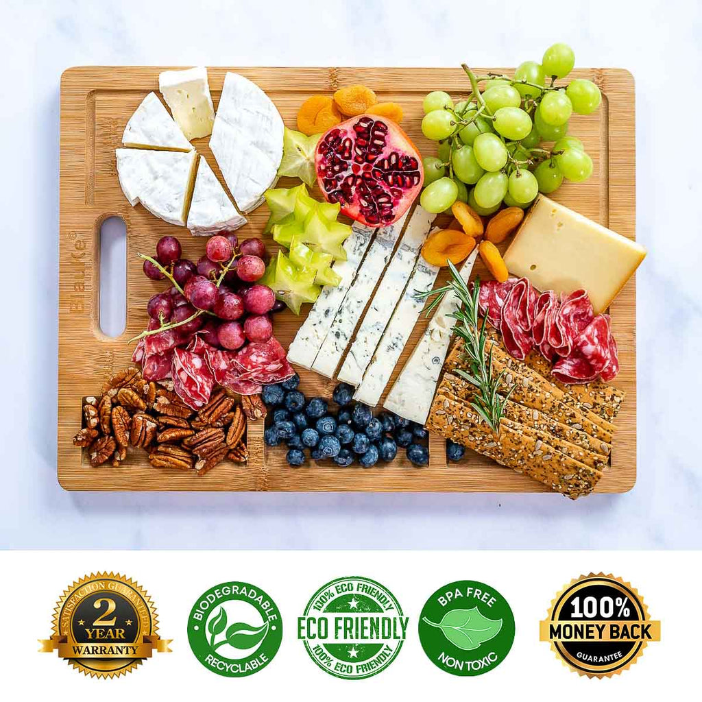 Extra Large Bamboo Cutting Board – 17x12.5 inch Wood Cutting Board for Meat, Cheese, Veggies – Wood Serving Tray with Ju