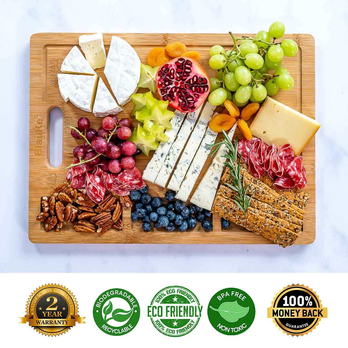 Extra Large Bamboo Cutting Board – 17x12.5 inch Wood Cutting Board for Meat, Cheese, Veggies – Wood Serving Tray with Ju