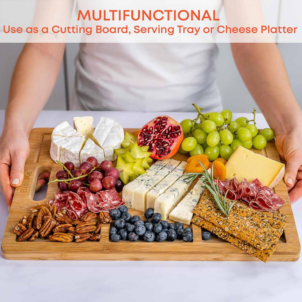 Extra Large Bamboo Cutting Board – 17x12.5 inch Wood Cutting Board for Meat, Cheese, Veggies – Wood Serving Tray with Ju
