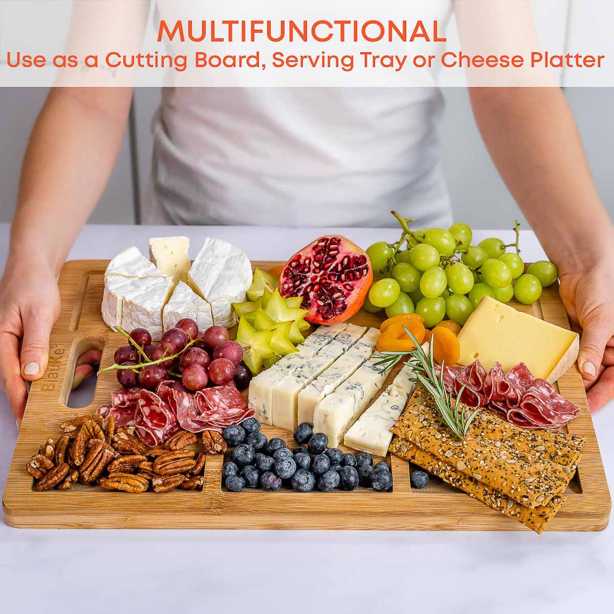 Extra Large Bamboo Cutting Board – 17x12.5 inch Wood Cutting Board for Meat, Cheese, Veggies – Wood Serving Tray with Ju