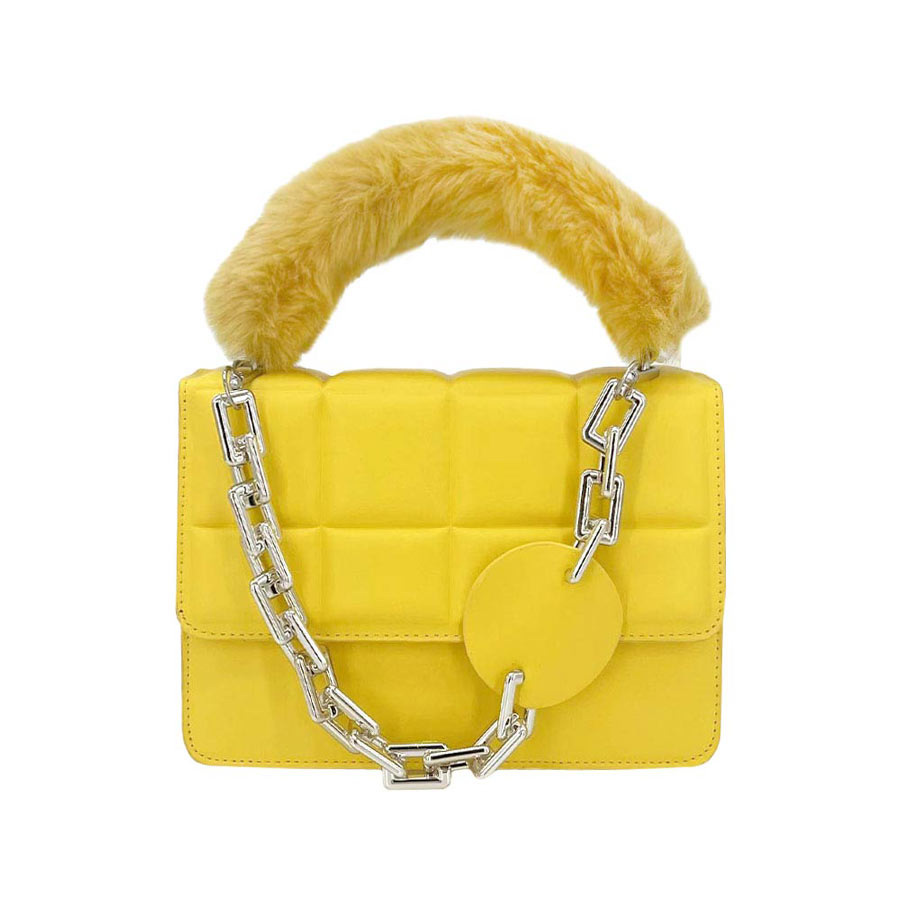 Solid Faux Fur Handle Tote Crossbody Bag