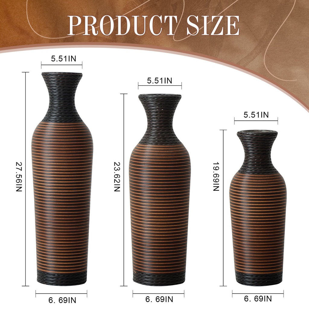 Hand – Woven PVC Rattan Vases, Set of 3