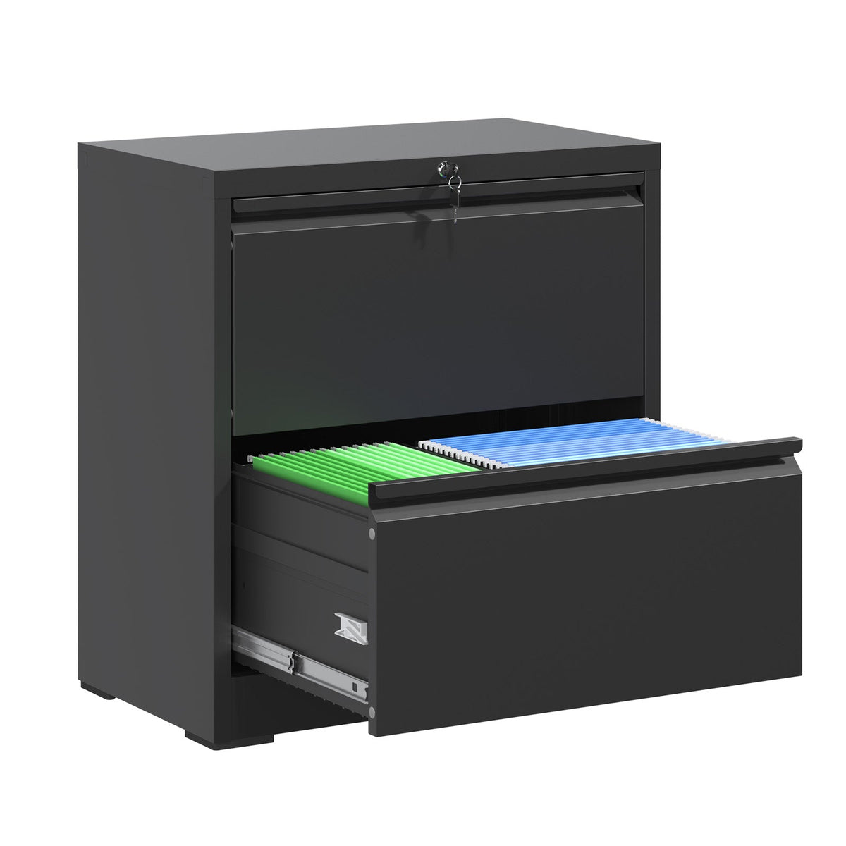 2 Drawer Lateral File Cabinet with Lock – Black