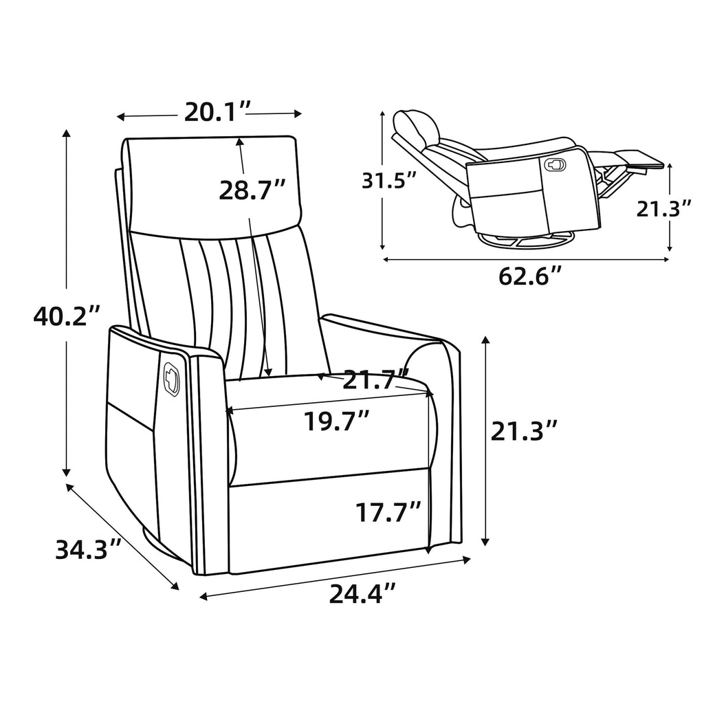 White Heat Massage Manual Recliner Chair with Rocker and Swivel
