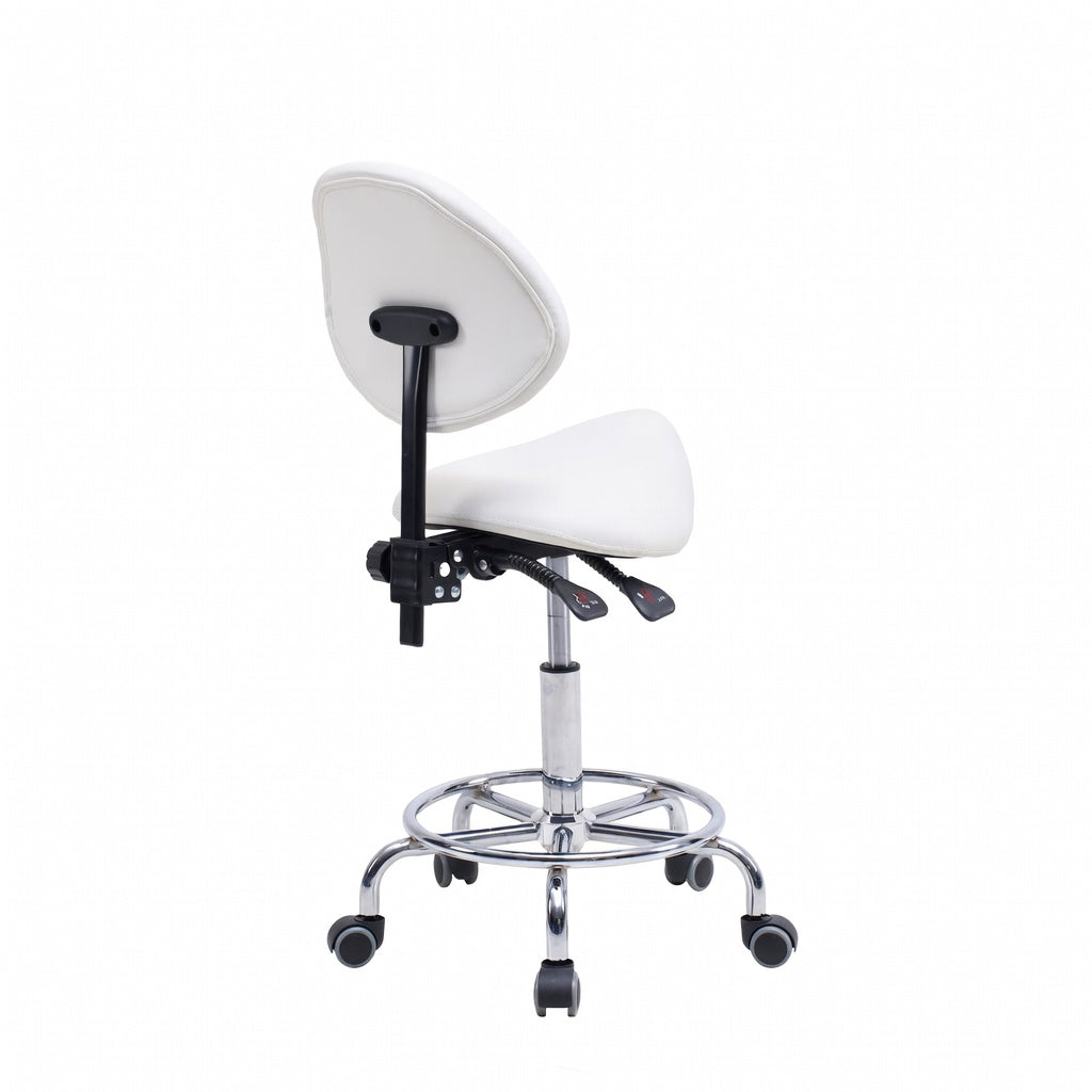Saddle Stool Chair with Backrest – White